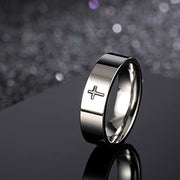Polished Engraved Cross Stackable Ring Stainless Steel Silver Christian Cross Ring Sideways Religious Wedding Band Jewelry
