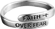 Faith Over Fear Ring,Sterling Silver Adjustable Wrap Open Ring
