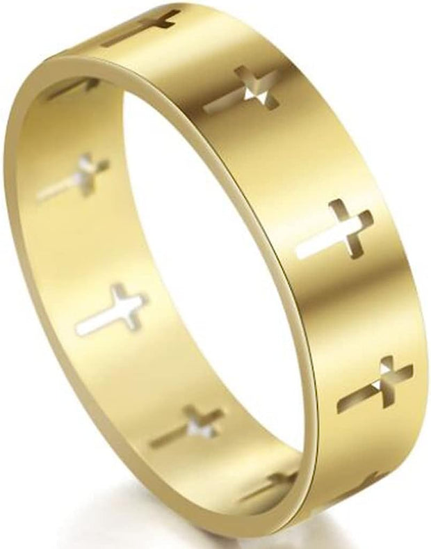 6mm Stainless Steel Carved Christian Cross Religious Wedding Band Ring