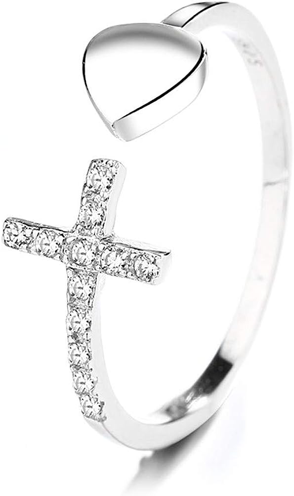 Cross Love Ring Sterling Silver Adjustable Jewelry