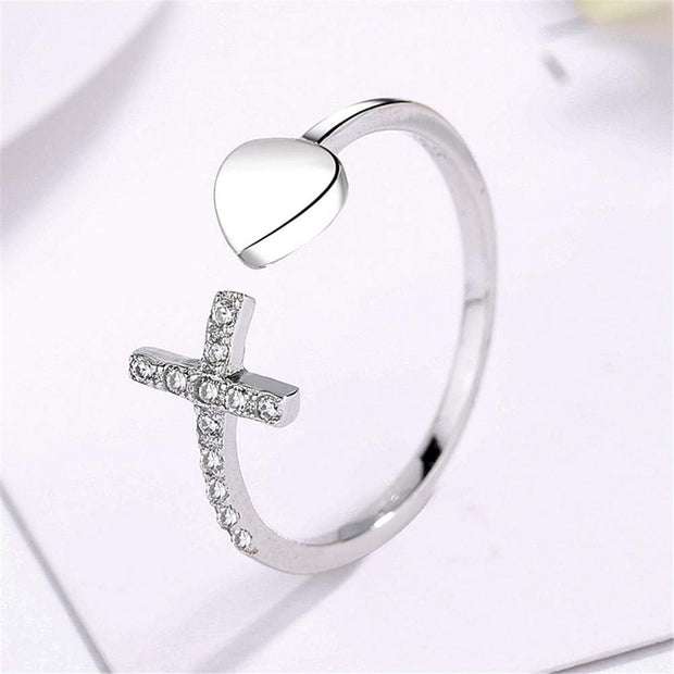 Cross Love Ring Sterling Silver Adjustable Jewelry