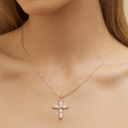 Rose Gold & White Gold Plated Created Opal Cross Chain with Pendant