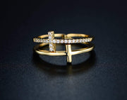 18k Gold Plated Cubic Zirconia Double Cross Ring