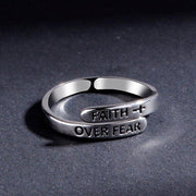 Faith Over Fear Ring,Sterling Silver Adjustable Wrap Open Ring