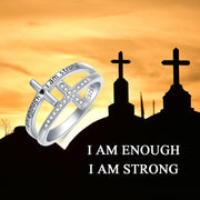 925 Sterling Silver I am Enough Cross Ring I am Strong Band Ring Inspirational Religious Crucifix Encouragement Statement Jewelry