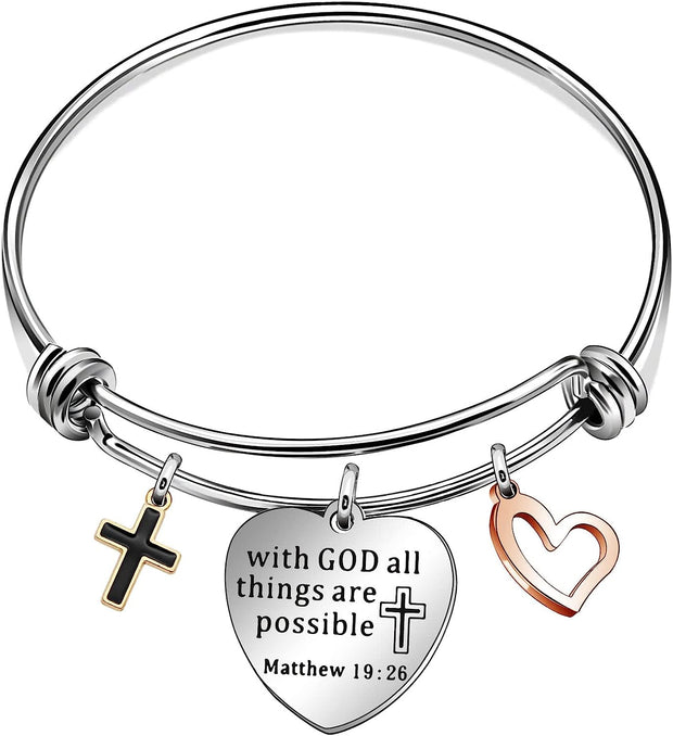 Inspirational Bracelet for Women Prayer Christian Bible Verses Bangle - with God All Things are Possible