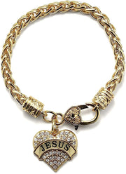 Gold Pave Heart Charm Bracelet with Cubic Zirconia Jewelry