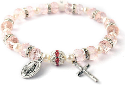 Beaded Stretch Rosary Bracelet with Crucifix and Miraculous Medal