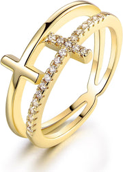 18k Gold Plated Cubic Zirconia Double Cross Ring