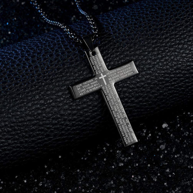 Men's Cross Necklace with Lord's Prayer Cross Pendant Necklace
