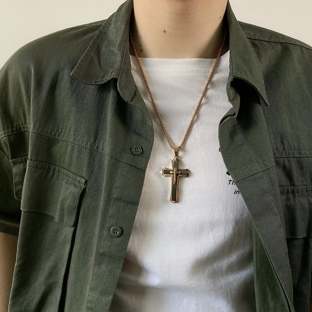 Jesus Christ Crucifix Cross Lord's Prayer Pendant Necklace