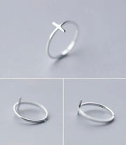 Minimalist Simple Midi Knuckle Thin 1MM Band Stackable Religious Sideways Cross Ring