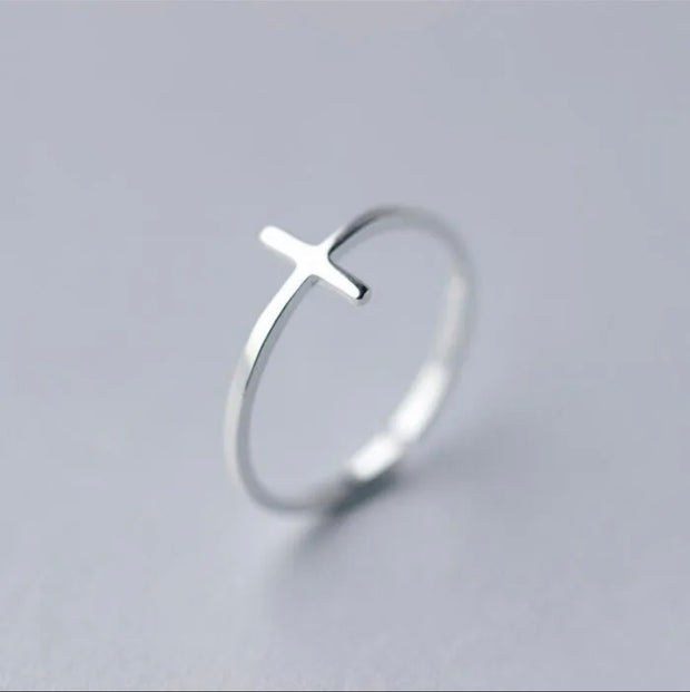 Minimalist Simple Midi Knuckle Thin 1MM Band Stackable Religious Sideways Cross Ring